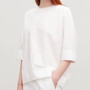 COS boatneck poplin cotton sculptural blouse - size 8